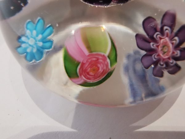 Clichy miniature - spaced canes, one pink/green rose